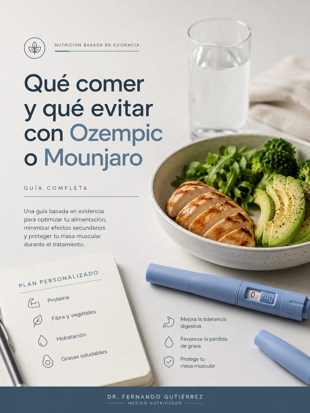 Plato con proteína y vegetales para pacientes en tratamiento con Ozempic o Mounjaro