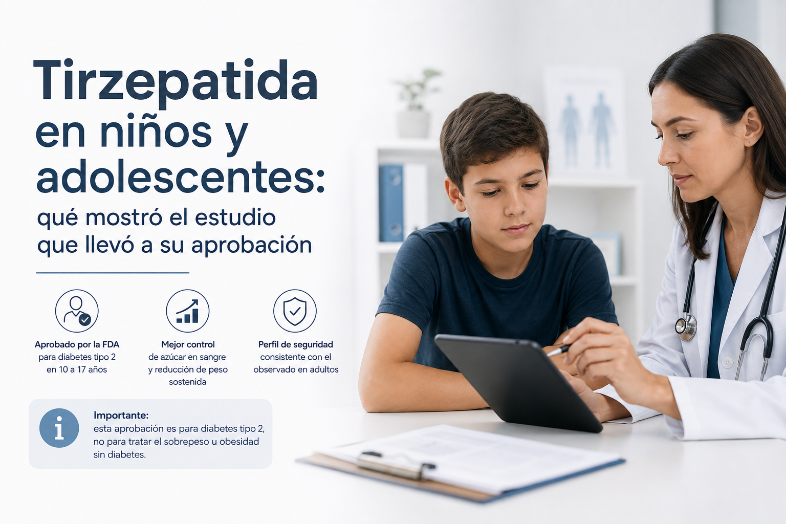 Adolescente en consulta médica pediátrica junto a su madre